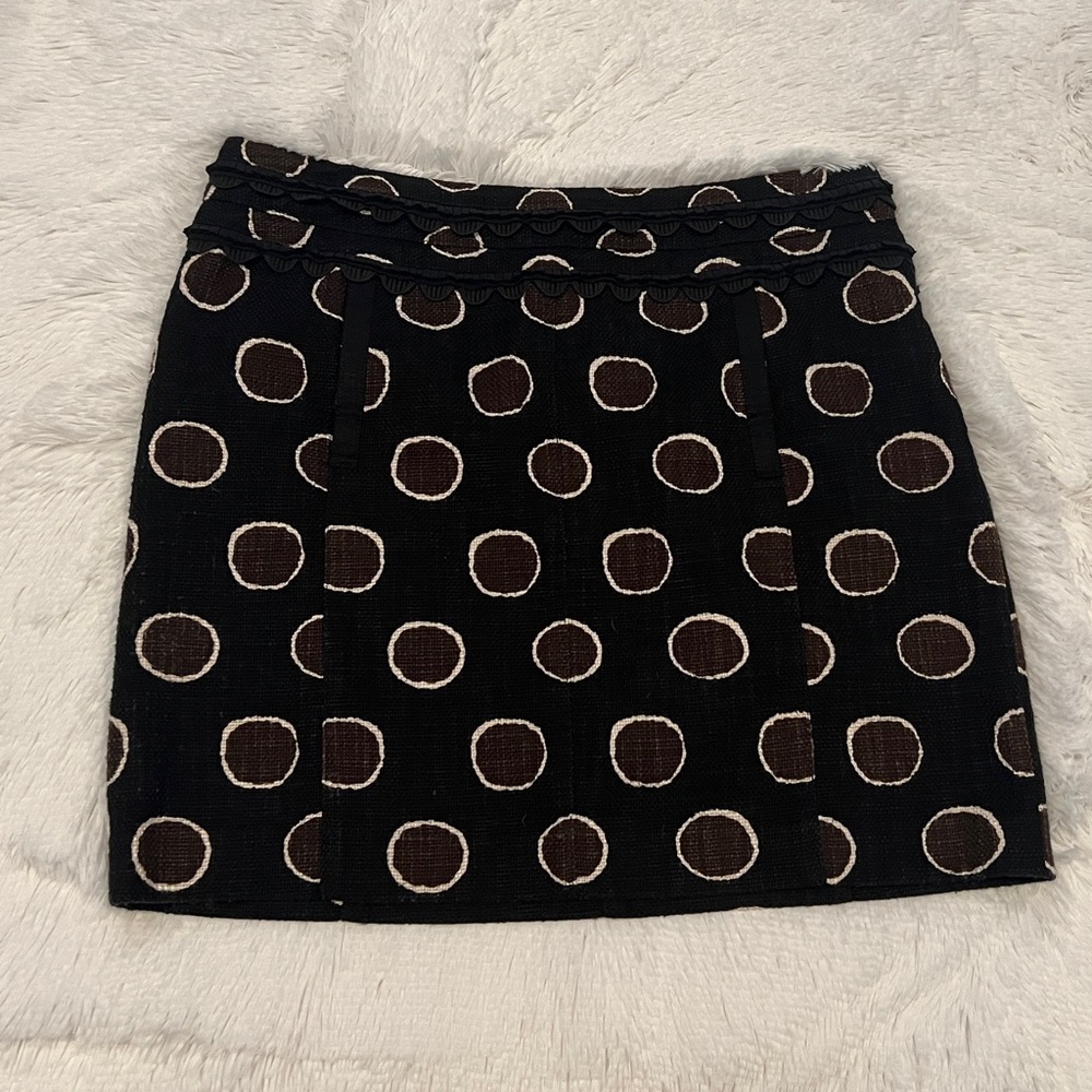 Tory Burch Black and Brown Circle Polka Dot Mini Skirt Size 10 EUC - Picture 4 of 12